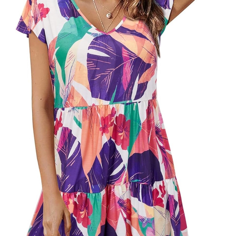 Pink and Purple V-Neck Cap Sleeve Sundress